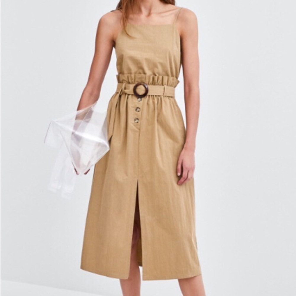 ZARA TRF Strappy Tan Midi Dress